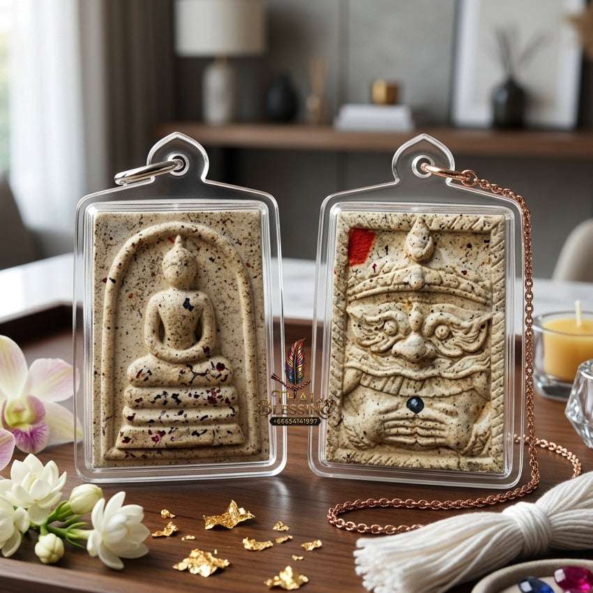 Authentic Phra Somdej Lang Rahu Wealth Protection Amulet 2557 - Sacred Buddha Powder Rahu Back Talisman by Luang Pu Key, Wat Sri Lam Yong Thai Blessing Co By RURUECHA