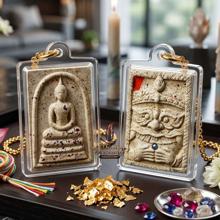 Authentic Phra Somdej Lang Rahu Wealth Protection Amulet 2557 - Sacred Buddha Powder Rahu Back Talisman by Luang Pu Key, Wat Sri Lam Yong Thai Blessing Co By RURUECHA