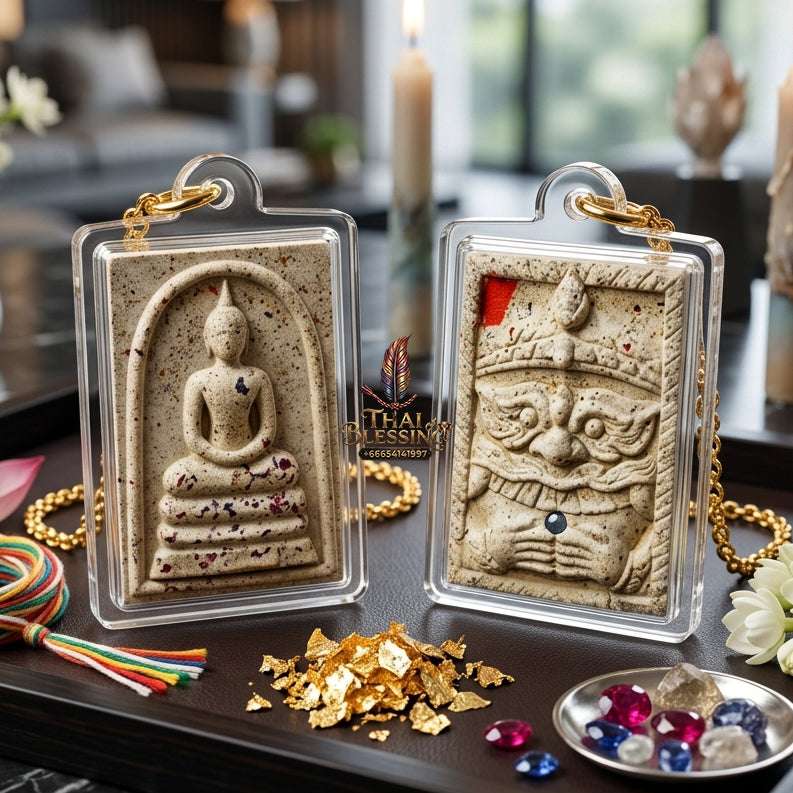 Authentic Phra Somdej Lang Rahu Wealth Protection Amulet 2557 - Sacred Buddha Powder Rahu Back Talisman by Luang Pu Key, Wat Sri Lam Yong Thai Blessing Co By RURUECHA