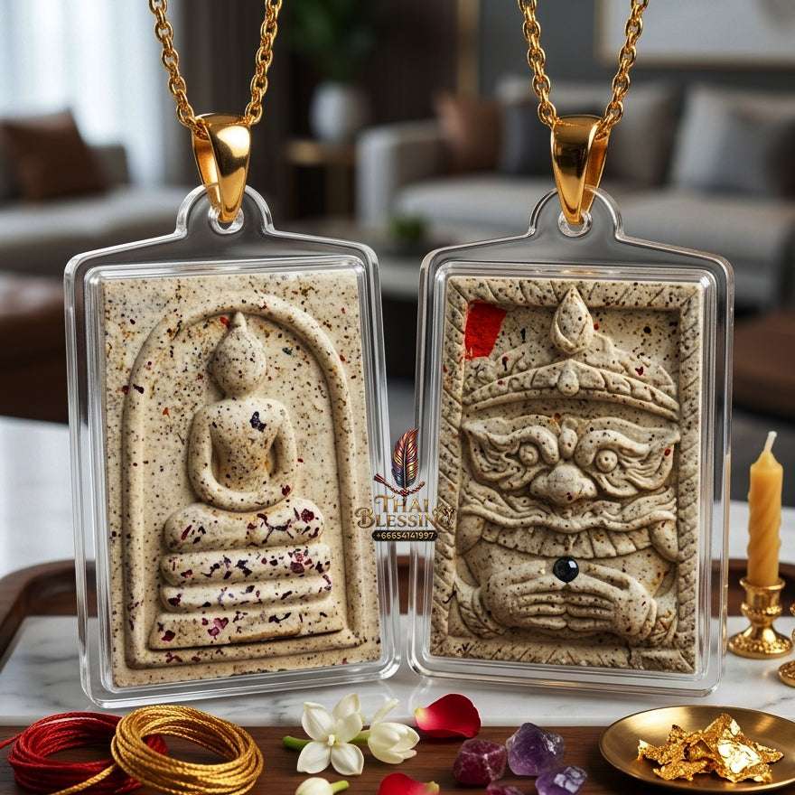 Authentic Phra Somdej Lang Rahu Wealth Protection Amulet 2557 - Sacred Buddha Powder Rahu Back Talisman by Luang Pu Key, Wat Sri Lam Yong Thai Blessing Co By RURUECHA