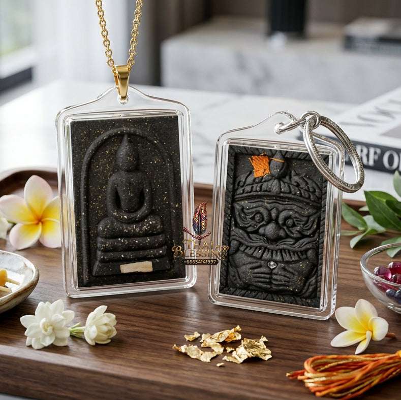 Authentic Phra Somdej Lang Rahu Wealth Protection Amulet 2557 - Sacred Mortar Bottom Powder Gold-Plated Rahu Back Talisman by Luang Pu Key, Wat Sri Lam Yong (สำเนา) Thai Blessing Co By RURUECHA