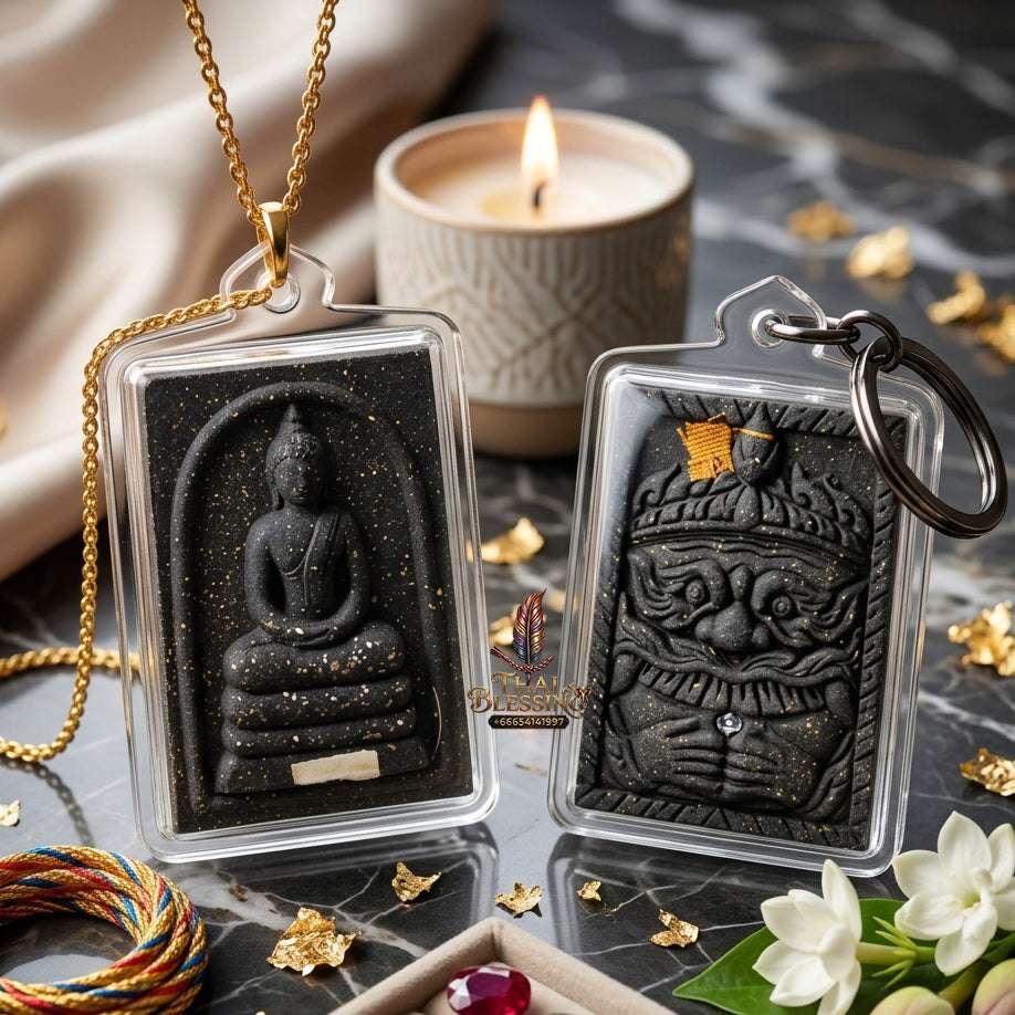 Authentic Phra Somdej Lang Rahu Wealth Protection Amulet 2557 - Sacred Mortar Bottom Powder Gold-Plated Rahu Back Talisman by Luang Pu Key, Wat Sri Lam Yong (สำเนา) Thai Blessing Co By RURUECHA
