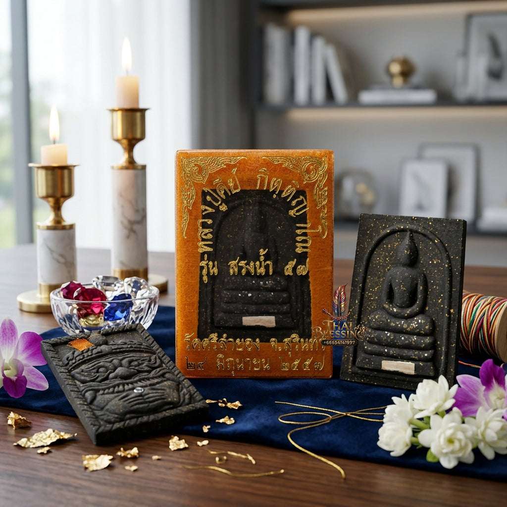 Authentic Phra Somdej Lang Rahu Wealth Protection Amulet 2557 - Sacred Mortar Bottom Powder Gold-Plated Rahu Back Talisman by Luang Pu Key, Wat Sri Lam Yong (สำเนา) Thai Blessing Co By RURUECHA