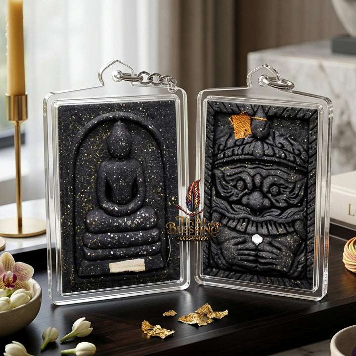 Authentic Phra Somdej Lang Rahu Wealth Protection Amulet 2557 - Sacred Mortar Bottom Powder Gold-Plated Rahu Back Talisman by Luang Pu Key, Wat Sri Lam Yong (สำเนา) Thai Blessing Co By RURUECHA
