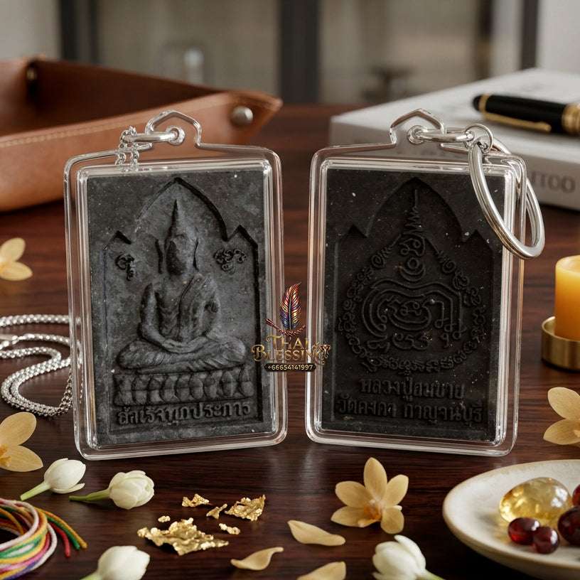 Authentic Phra Somdej Success in All Wishes Fulfillment Amulet 2555 - Black Ittije Powder Maha Metta Wealth Attraction Wish Granting Talisman by Luang Pu Somchai, Wat Kongkha Thai Blessing Co By RURUECHA
