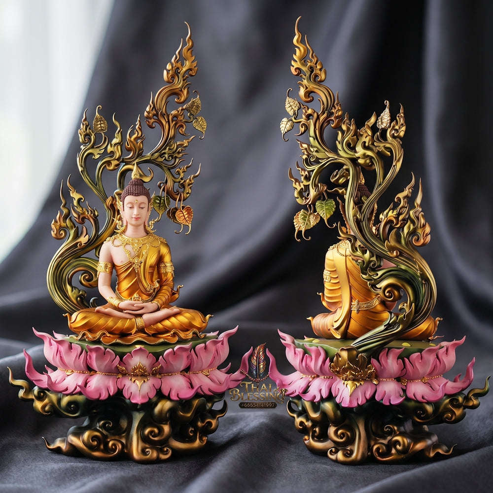 Authentic Sacred Grand Monumental Thai Fine Art Bronze Statue "Phra Phuttha Barami Bodhiyan" (80 cm High Monumental Altar Size - Excl. Marble Base) Thai Blessing Co By RURUECHA