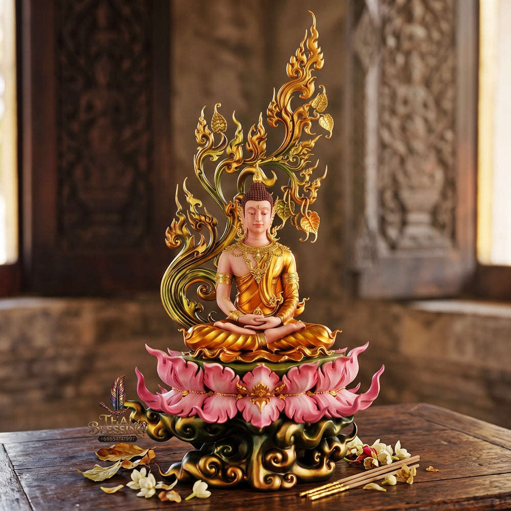Authentic Sacred Grand Monumental Thai Fine Art Bronze Statue "Phra Phuttha Barami Bodhiyan" (80 cm High Monumental Altar Size - Excl. Marble Base) Thai Blessing Co By RURUECHA
