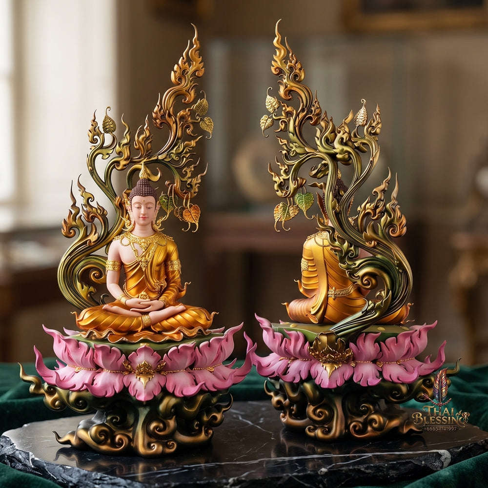 Authentic Sacred Grand Monumental Thai Fine Art Bronze Statue "Phra Phuttha Barami Bodhiyan" (80 cm High Monumental Altar Size - Excl. Marble Base) Thai Blessing Co By RURUECHA