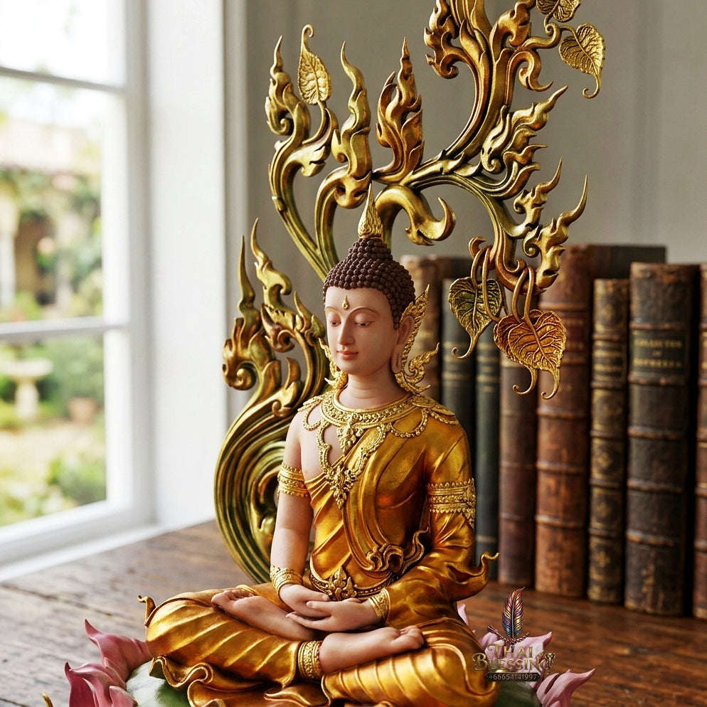 Authentic Sacred Grand Monumental Thai Fine Art Bronze Statue "Phra Phuttha Barami Bodhiyan" (80 cm High Monumental Altar Size - Excl. Marble Base) Thai Blessing Co By RURUECHA