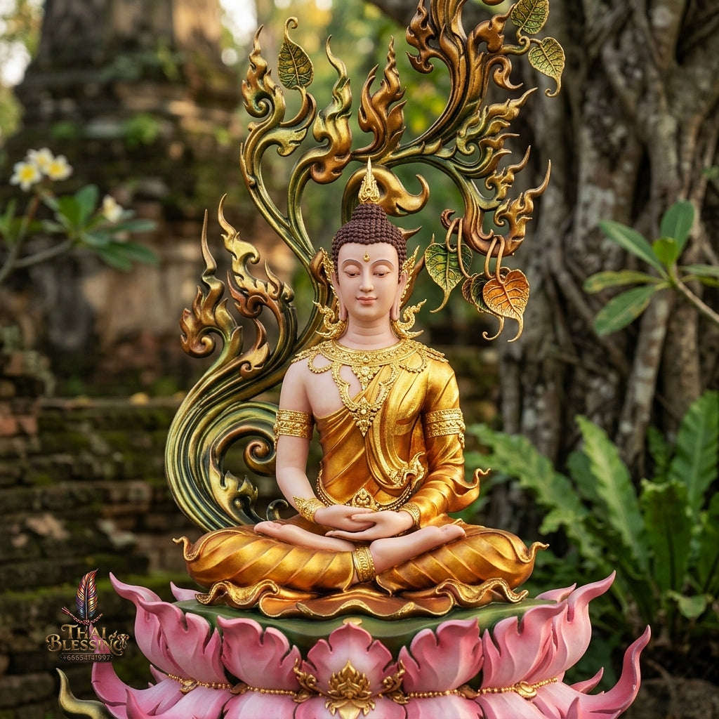 Authentic Sacred Grand Monumental Thai Fine Art Bronze Statue "Phra Phuttha Barami Bodhiyan" (80 cm High Monumental Altar Size - Excl. Marble Base) Thai Blessing Co By RURUECHA