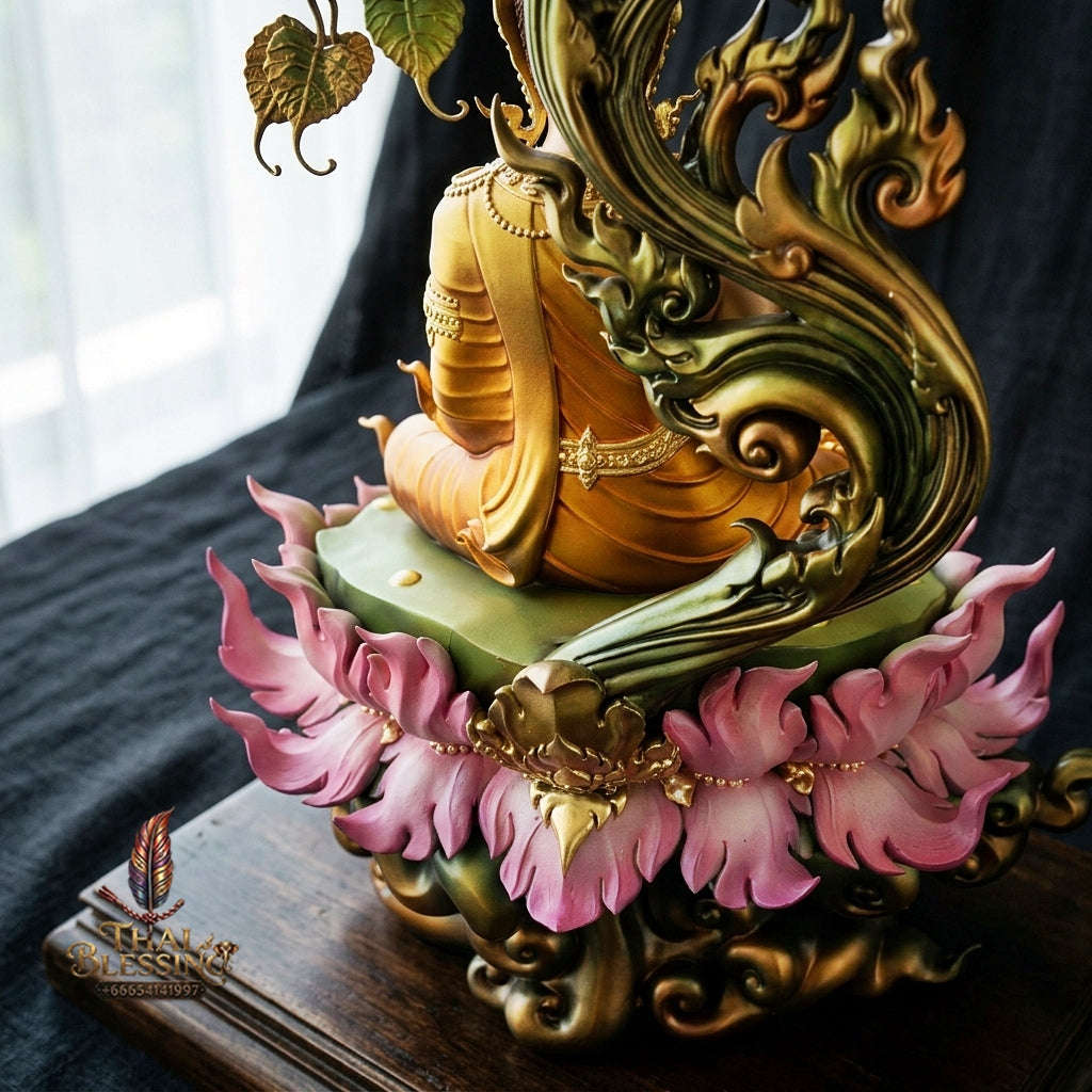Authentic Sacred Grand Monumental Thai Fine Art Bronze Statue "Phra Phuttha Barami Bodhiyan" (80 cm High Monumental Altar Size - Excl. Marble Base) Thai Blessing Co By RURUECHA