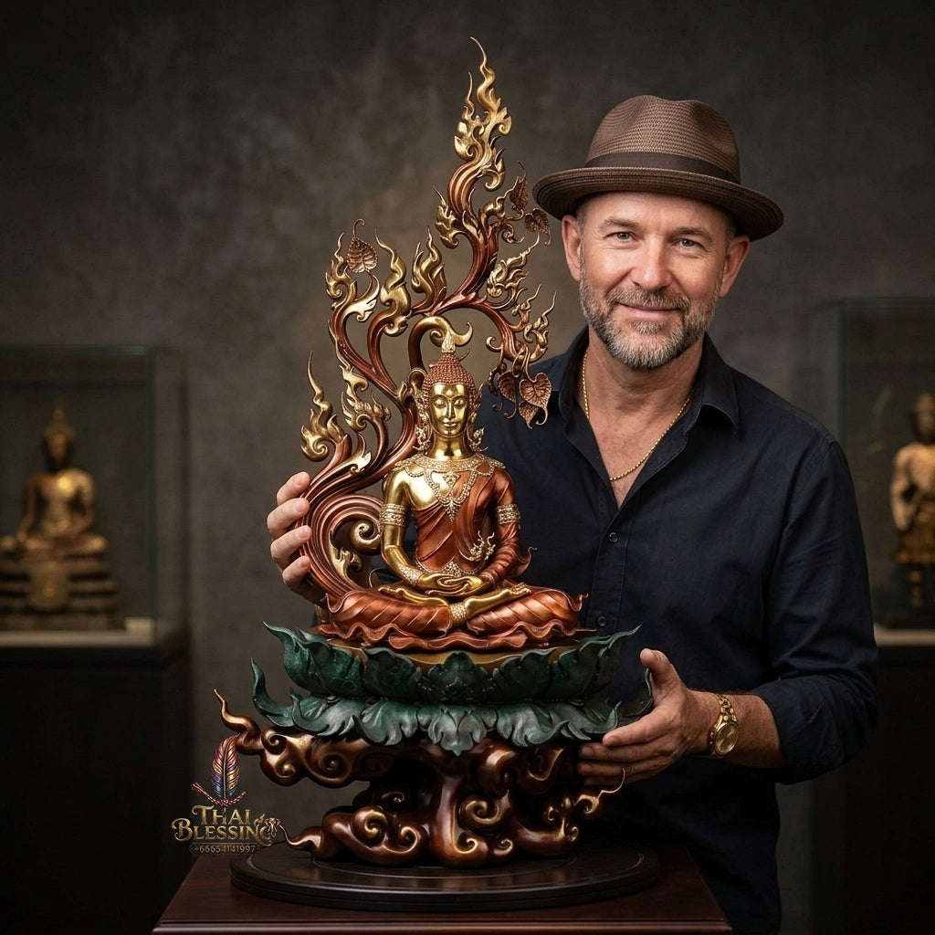 Authentic Sacred Grand Monumental Thai Fine Art Bronze Statue "Phra Phuttha Barami Bodhiyan" (9 Inch Lap / 80 cm High Altar Size B.E. 2568) Thai Blessing Co By RURUECHA