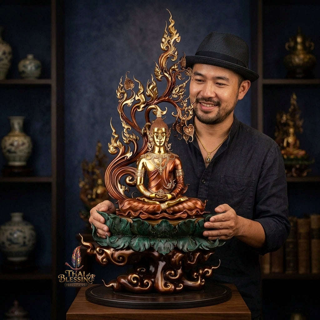 Authentic Sacred Grand Monumental Thai Fine Art Bronze Statue "Phra Phuttha Barami Bodhiyan" (9 Inch Lap / 80 cm High Altar Size B.E. 2568) Thai Blessing Co By RURUECHA