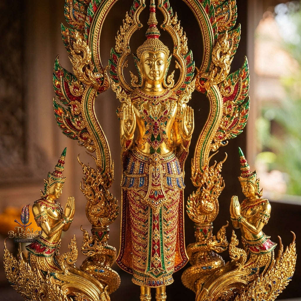 Authentic Sacred Grand Monumental Thai Fine Art Bronze Statue "Phra Phuttha Naruemit Bodhiyan Deva Nagaraja" (81 cm High Monumental Altar Size)