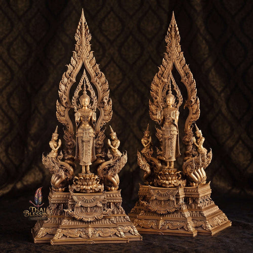 Authentic Sacred Grand Monumental Thai Fine Art Bronze Statue "Phra Phuttha Naruemit Bodhiyan Deva Nagaraja" (81 cm High Monumental Altar Size) Thai Blessing Co By RURUECHA