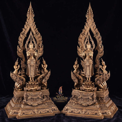 Authentic Sacred Grand Monumental Thai Fine Art Bronze Statue "Phra Phuttha Naruemit Bodhiyan Deva Nagaraja" (81 cm High Monumental Altar Size) Thai Blessing Co By RURUECHA