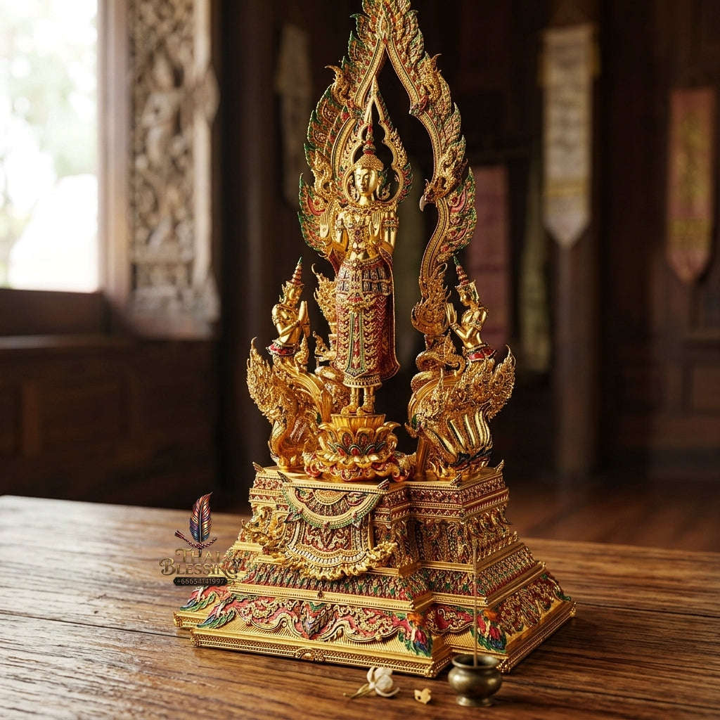 Authentic Sacred Grand Monumental Thai Fine Art Bronze Statue "Phra Phuttha Naruemit Bodhiyan Deva Nagaraja" (81 cm High Monumental Altar Size)