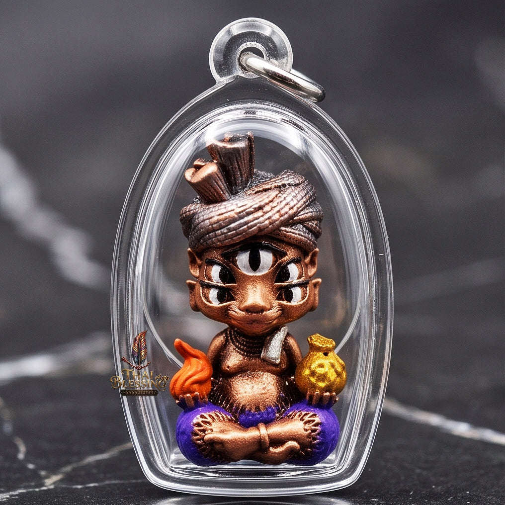 Authentic Sacred Lanna Si Hu Ha Ta Five-Ears Four-Eyes Wealth Transmutation Beast Amulet (Red Satin Partial Paint Edition) – Consecrated by Kruba Khamfan, Wat Ko Chok BE 2567 Thai Blessing Co By RURUECHA