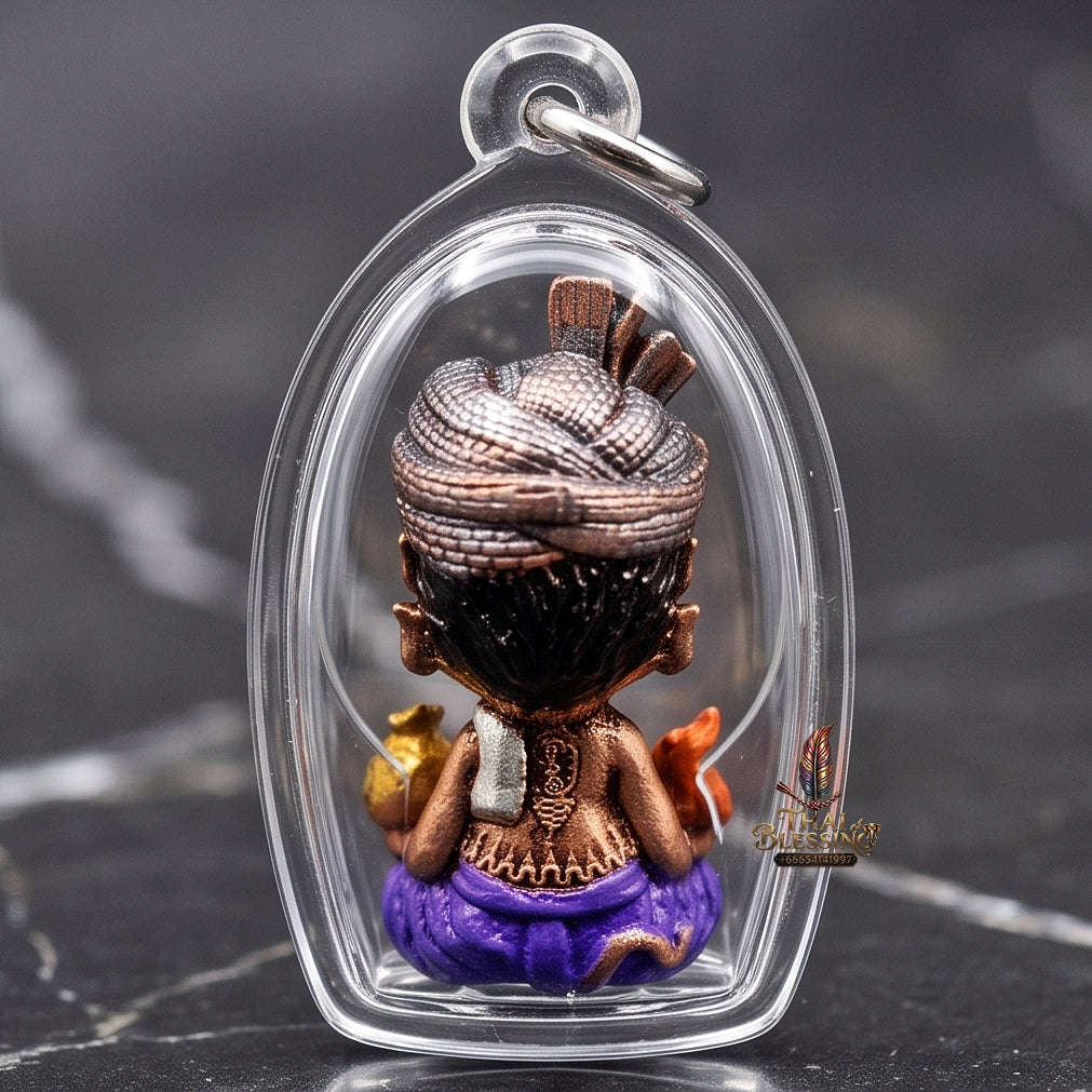 Authentic Sacred Lanna Si Hu Ha Ta Five-Ears Four-Eyes Wealth Transmutation Beast Amulet (Red Satin Partial Paint Edition) – Consecrated by Kruba Khamfan, Wat Ko Chok BE 2567 Thai Blessing Co By RURUECHA