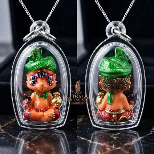 Authentic Sacred Lanna Si Hu Ha Ta Five-Ears Four-Eyes Wealth Transmutation Beast Amulet (Sacred Brass with Orange Enamel Body Edition) Thai Blessing Co By RURUECHA