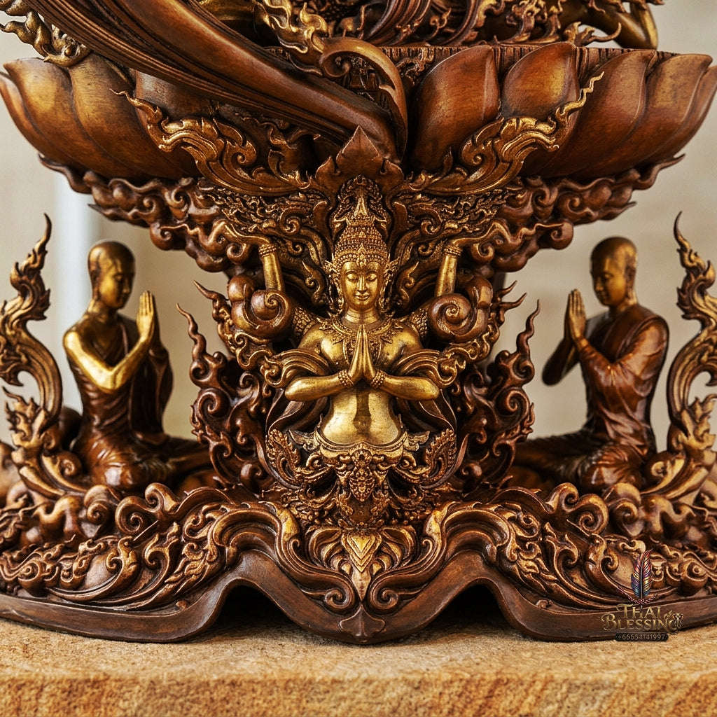 Authentic Sacred Large Reclining Buddha Altar Statue "Phra Caturaphit Barami Saiyat" 17 Inch / 44 cm (Honey Gold Sacred Bronze Edition) Thai Blessing Co By RURUECHA