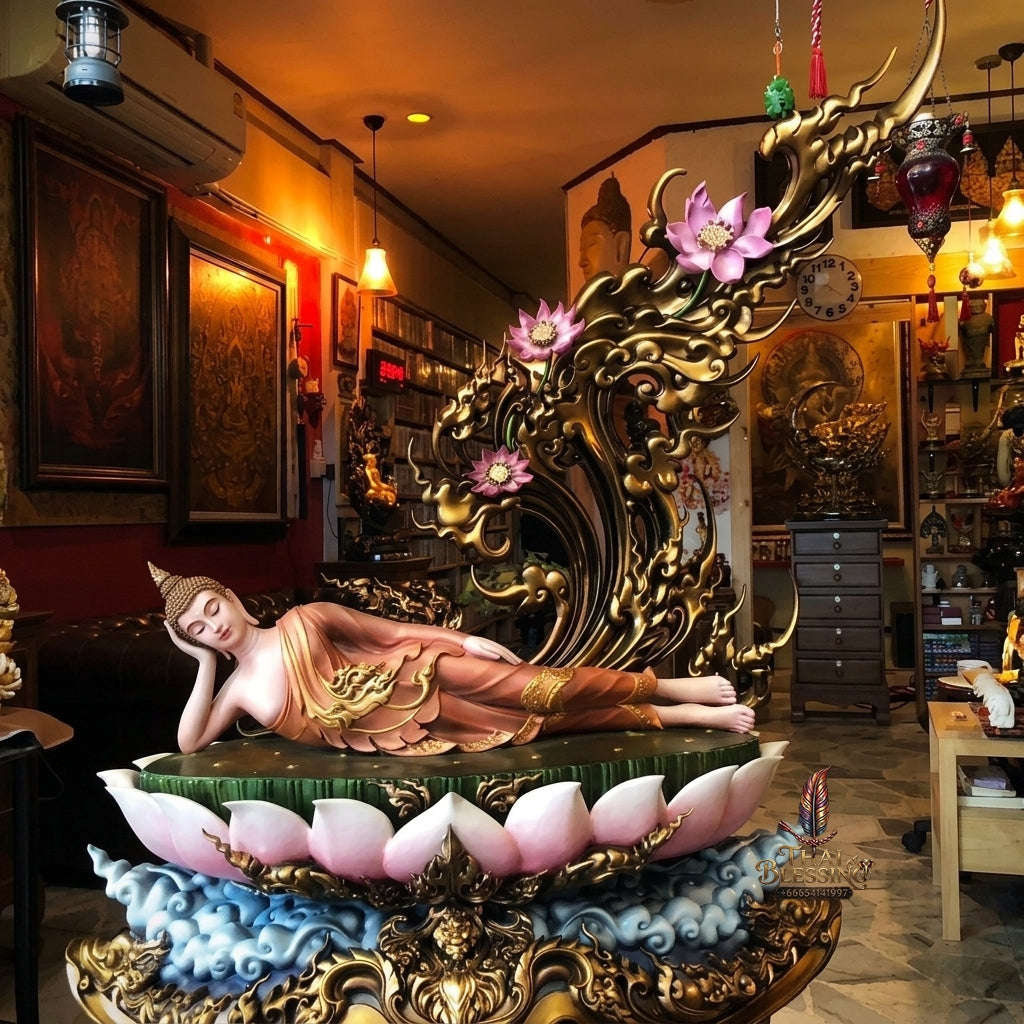 Authentic Sacred Monumental Thai Fine Art Australian Bronze Statue "Phra Chaturaphit Barami Saiyat" (Reclining Buddha - 85 cm High / 56 kg Heavy Monumental Altar Size) Artist Proof AP Grade Thai Blessing Co By RURUECHA