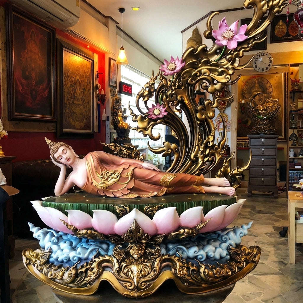 Authentic Sacred Monumental Thai Fine Art Australian Bronze Statue "Phra Chaturaphit Barami Saiyat" (Reclining Buddha - 85 cm High / 56 kg Heavy Monumental Altar Size) Artist Proof AP Grade Thai Blessing Co By RURUECHA