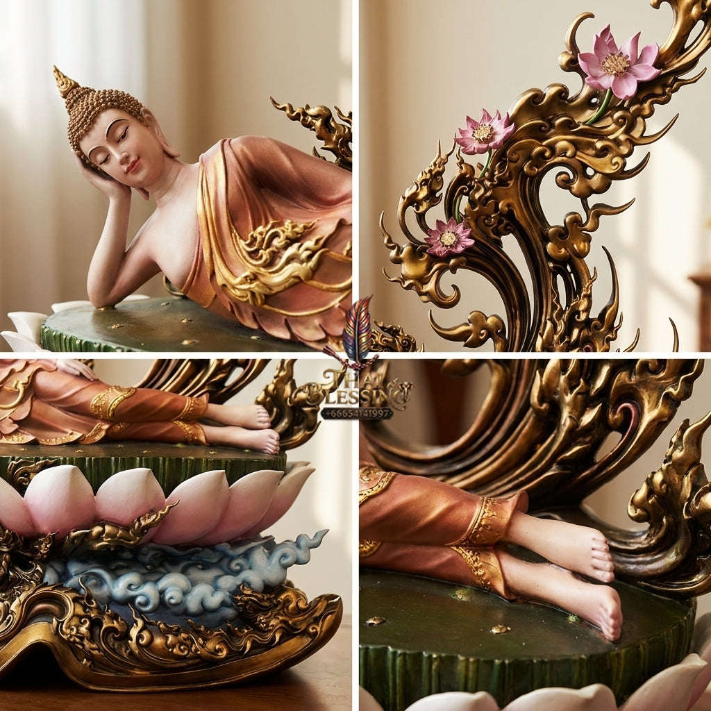 Authentic Sacred Monumental Thai Fine Art Australian Bronze Statue "Phra Chaturaphit Barami Saiyat" (Reclining Buddha - 85 cm High / 56 kg Heavy Monumental Altar Size) Artist Proof AP Grade Thai Blessing Co By RURUECHA