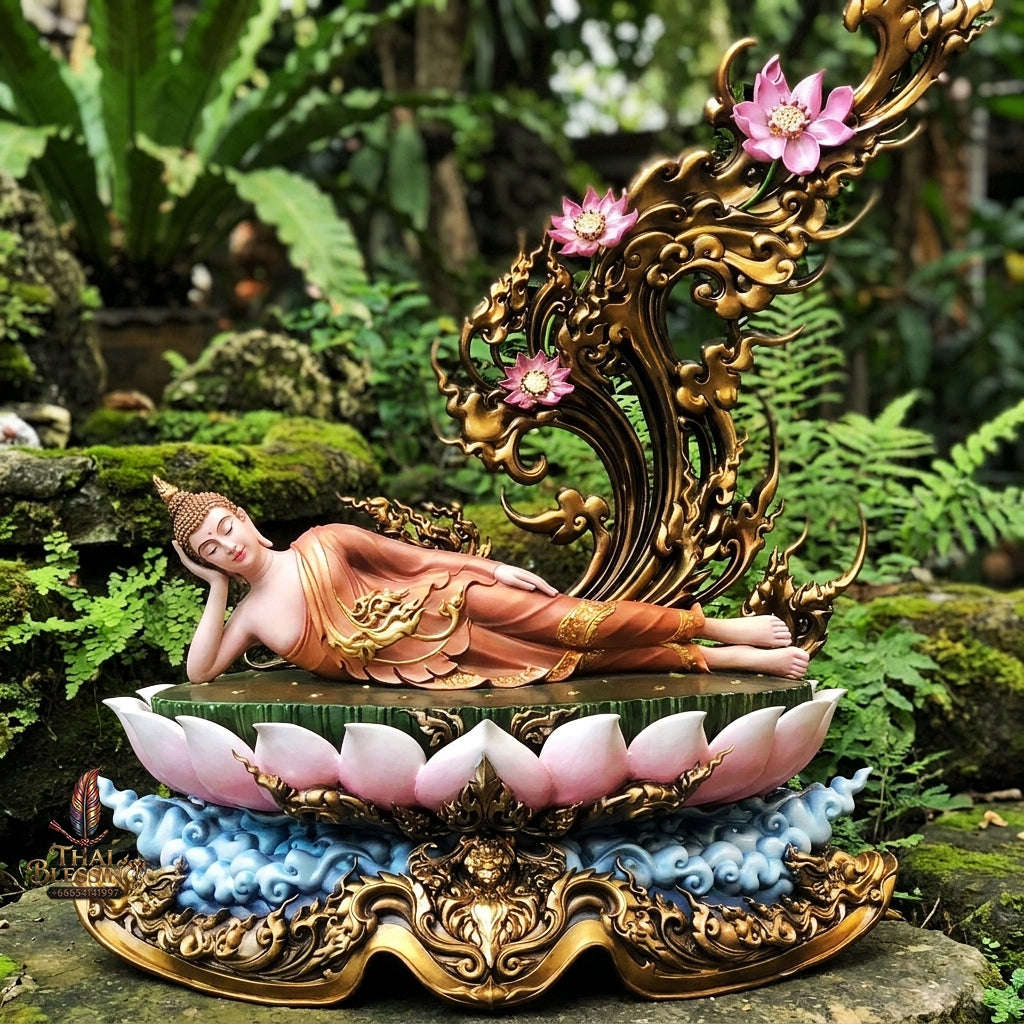 Authentic Sacred Monumental Thai Fine Art Australian Bronze Statue "Phra Chaturaphit Barami Saiyat" (Reclining Buddha - 85 cm High / 56 kg Heavy Monumental Altar Size) Artist Proof AP Grade Thai Blessing Co By RURUECHA