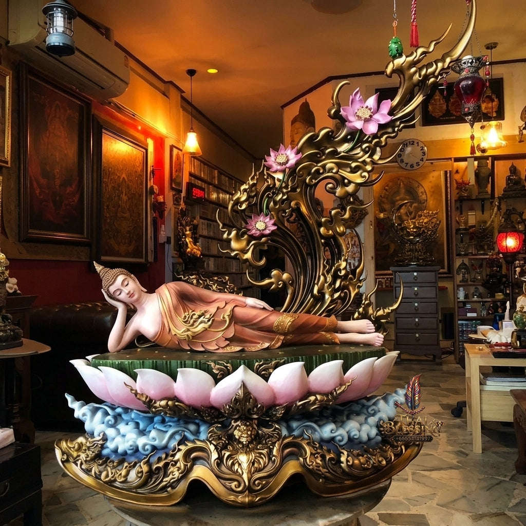 Authentic Sacred Monumental Thai Fine Art Australian Bronze Statue "Phra Chaturaphit Barami Saiyat" (Reclining Buddha - 85 cm High / 56 kg Heavy Monumental Altar Size) Artist Proof AP Grade Thai Blessing Co By RURUECHA