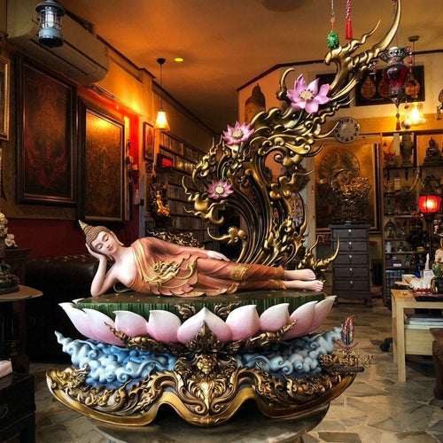 Authentic Sacred Monumental Thai Fine Art Australian Bronze Statue "Phra Chaturaphit Barami Saiyat" (Reclining Buddha - 85 cm High / 56 kg Heavy Monumental Altar Size) Artist Proof AP Grade Thai Blessing Co By RURUECHA