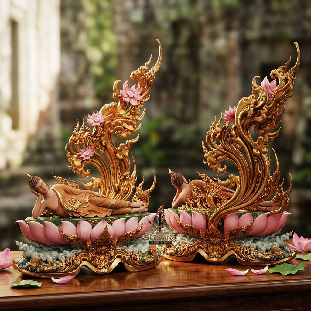 Authentic Sacred Monumental Thai Fine Art Australian Bronze Statue "Phra Chaturaphit Barami Saiyat" (Reclining Buddha - 85 cm High / 56 kg Heavy Monumental Altar Size) Artist Proof AP Grade Thai Blessing Co By RURUECHA