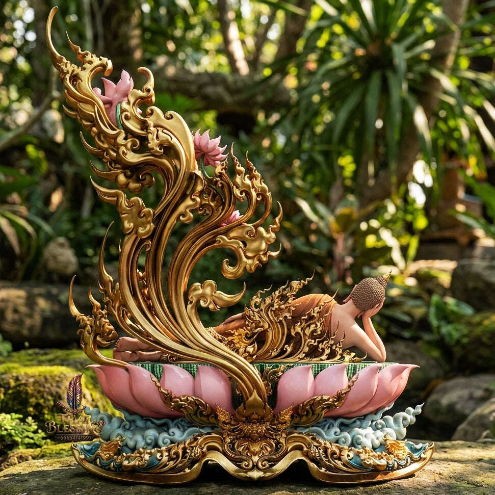 Authentic Sacred Monumental Thai Fine Art Australian Bronze Statue "Phra Chaturaphit Barami Saiyat" (Reclining Buddha - 85 cm High / 56 kg Heavy Monumental Altar Size) Artist Proof AP Grade Thai Blessing Co By RURUECHA