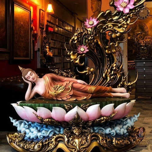 Authentic Sacred Monumental Thai Fine Art Australian Bronze Statue "Phra Chaturaphit Barami Saiyat" (Reclining Buddha - 85 cm High / 56 kg Heavy Monumental Altar Size) Artist Proof AP Grade Thai Blessing Co By RURUECHA
