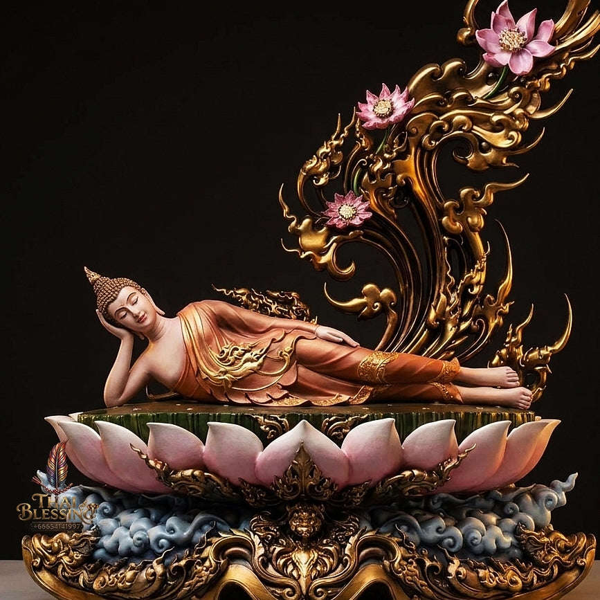 Authentic Sacred Monumental Thai Fine Art Australian Bronze Statue "Phra Chaturaphit Barami Saiyat" (Reclining Buddha - 85 cm High / 56 kg Heavy Monumental Altar Size) Artist Proof AP Grade Thai Blessing Co By RURUECHA