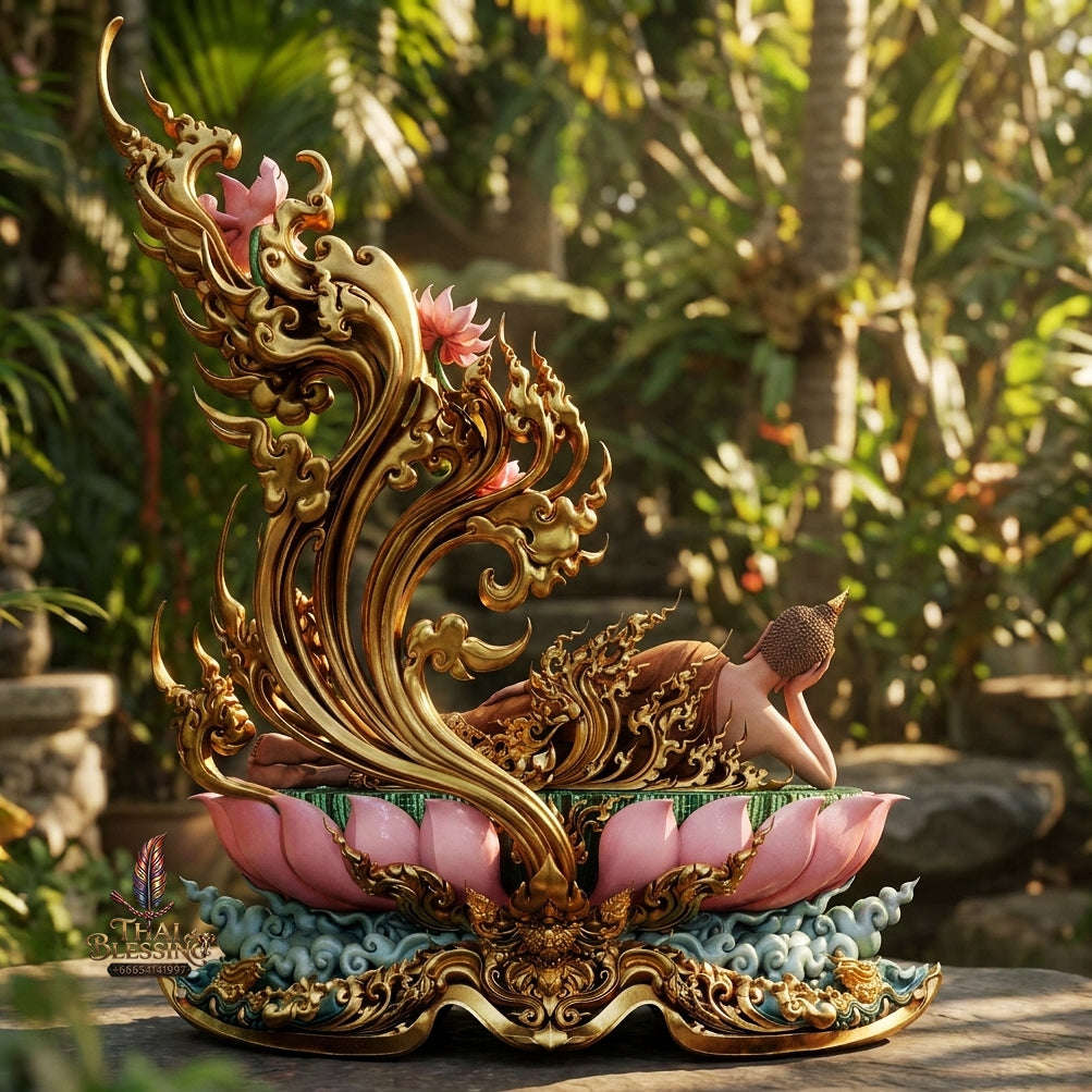 Authentic Sacred Monumental Thai Fine Art Australian Bronze Statue "Phra Chaturaphit Barami Saiyat" (Reclining Buddha - 85 cm High / 56 kg Heavy Monumental Altar Size) Artist Proof AP Grade Thai Blessing Co By RURUECHA