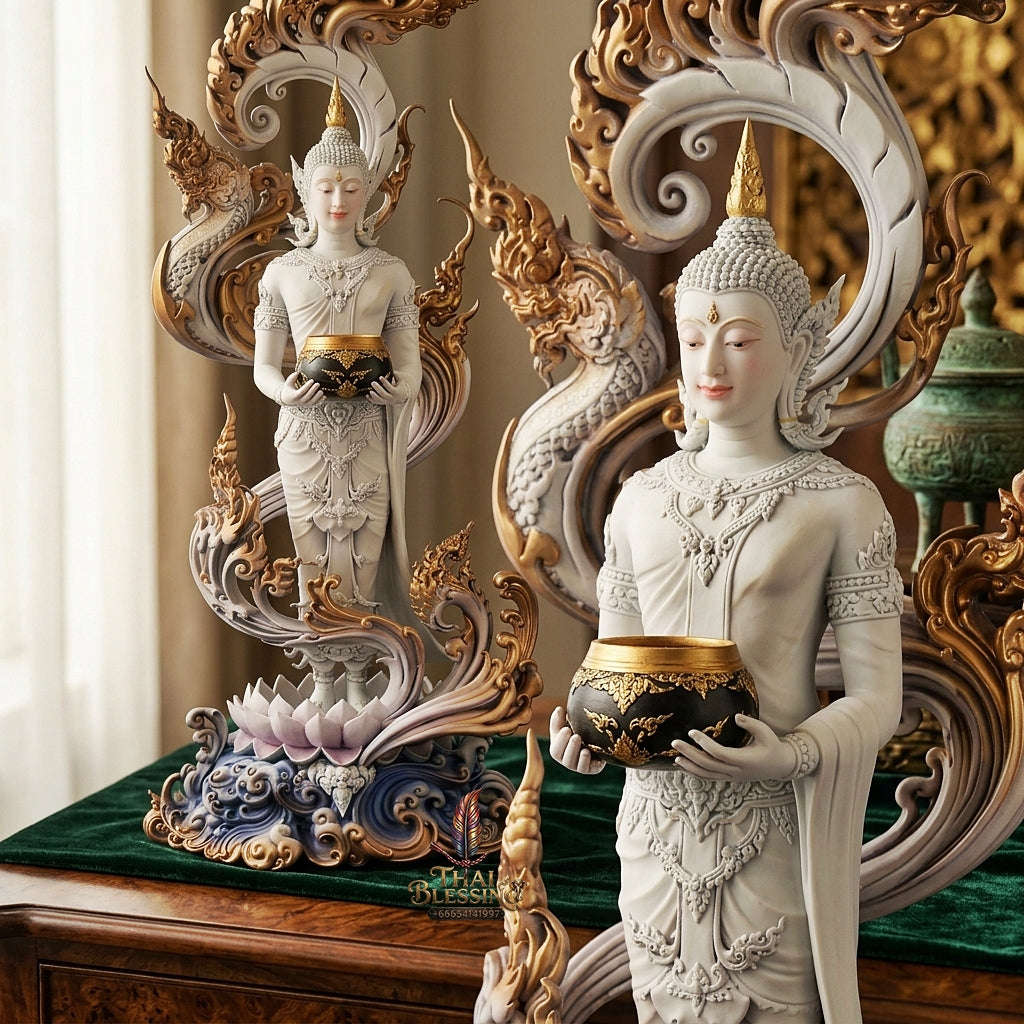 Authentic Sacred Museum-Grade Large Altar Statue "Phra Buddha Chariyawat Um Bat Prod Venai Yasat" (Standing Alms-Bowl Buddha Posture - 97 cm / 38 Inches with Genuine Marble Base) Item 1.2 Pure Sacred Bronze Limited Edition (ED 12 Pieces