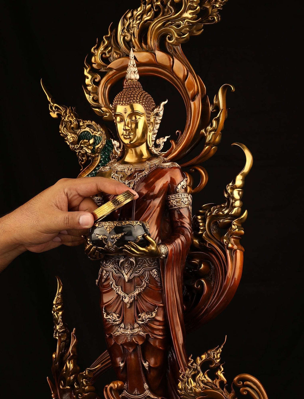 Authentic Sacred Museum-Grade Large Altar Statue "Phra Buddha Chariyawat Um Bat Prod Venai Yasat" (Standing Alms-Bowl Buddha Posture - 97 cm / 38 Inches with Genuine Marble Base) Thai Blessing Co By RURUECHA