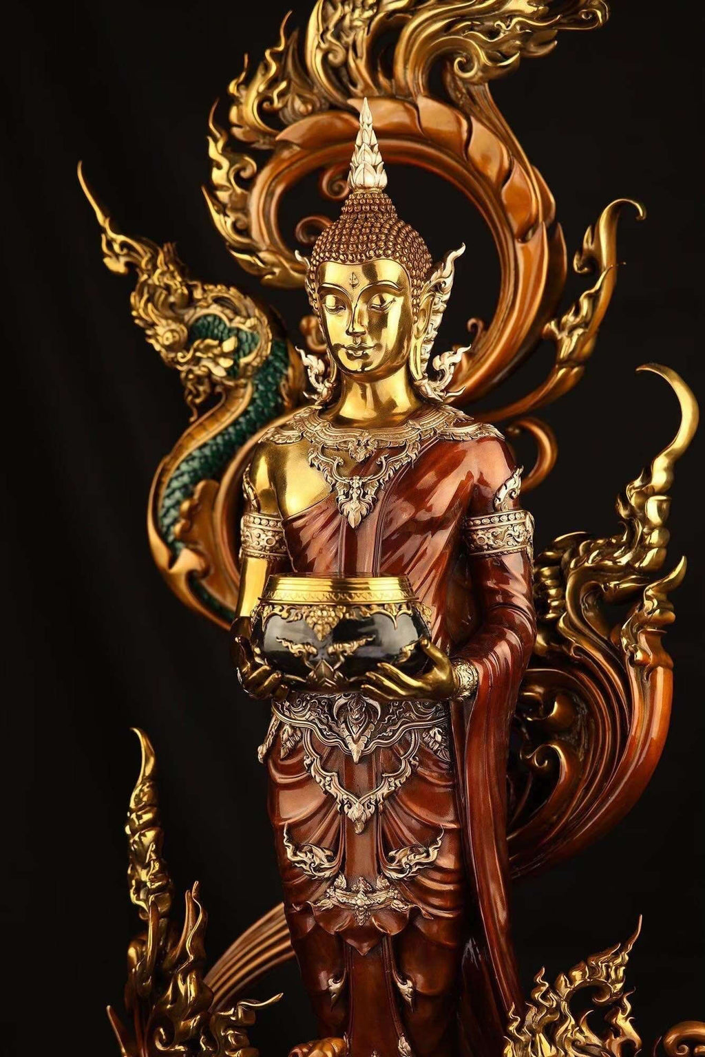Authentic Sacred Museum-Grade Large Altar Statue "Phra Buddha Chariyawat Um Bat Prod Venai Yasat" (Standing Alms-Bowl Buddha Posture - 97 cm / 38 Inches with Genuine Marble Base) Thai Blessing Co By RURUECHA