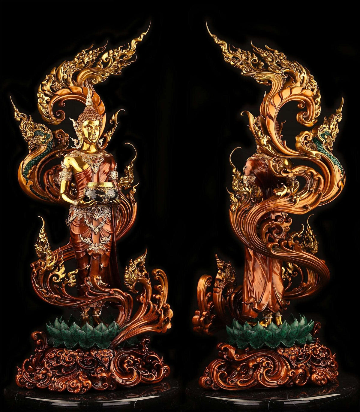 Authentic Sacred Museum-Grade Large Altar Statue "Phra Buddha Chariyawat Um Bat Prod Venai Yasat" (Standing Alms-Bowl Buddha Posture - 97 cm / 38 Inches with Genuine Marble Base) Thai Blessing Co By RURUECHA