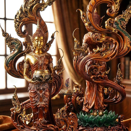 Authentic Sacred Museum-Grade Large Altar Statue "Phra Buddha Chariyawat Um Bat Prod Venai Yasat" (Standing Alms-Bowl Buddha Posture - 97 cm / 38 Inches with Genuine Marble Base) Thai Blessing Co By RURUECHA