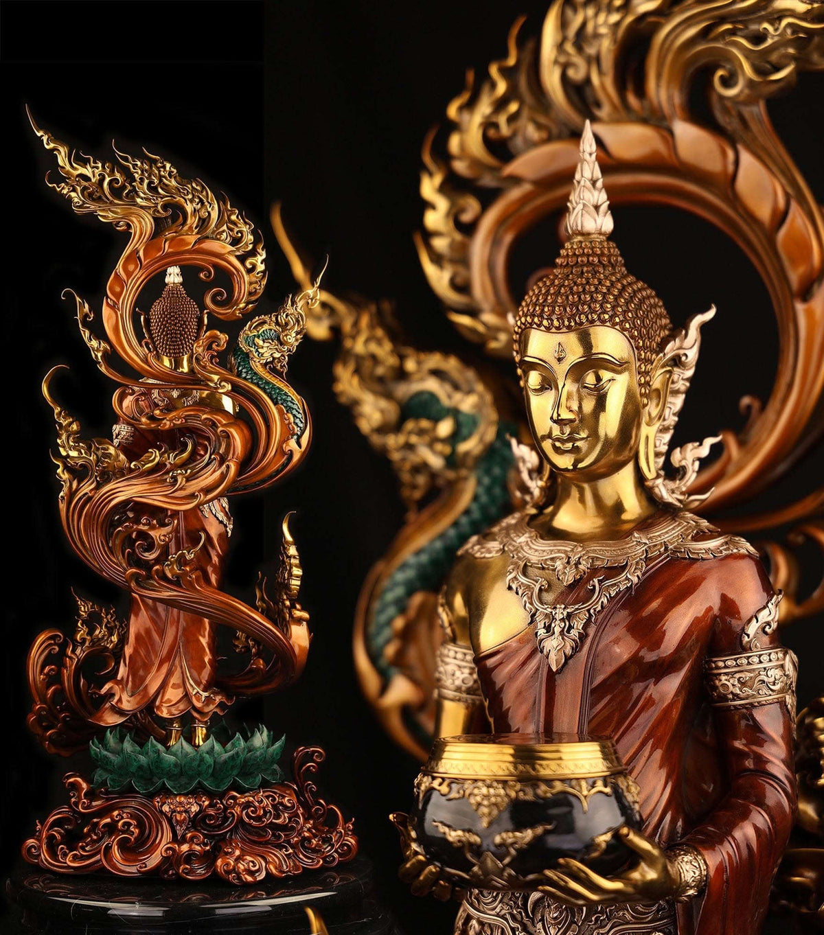 Authentic Sacred Museum-Grade Large Altar Statue "Phra Buddha Chariyawat Um Bat Prod Venai Yasat" (Standing Alms-Bowl Buddha Posture - 97 cm / 38 Inches with Genuine Marble Base) Thai Blessing Co By RURUECHA