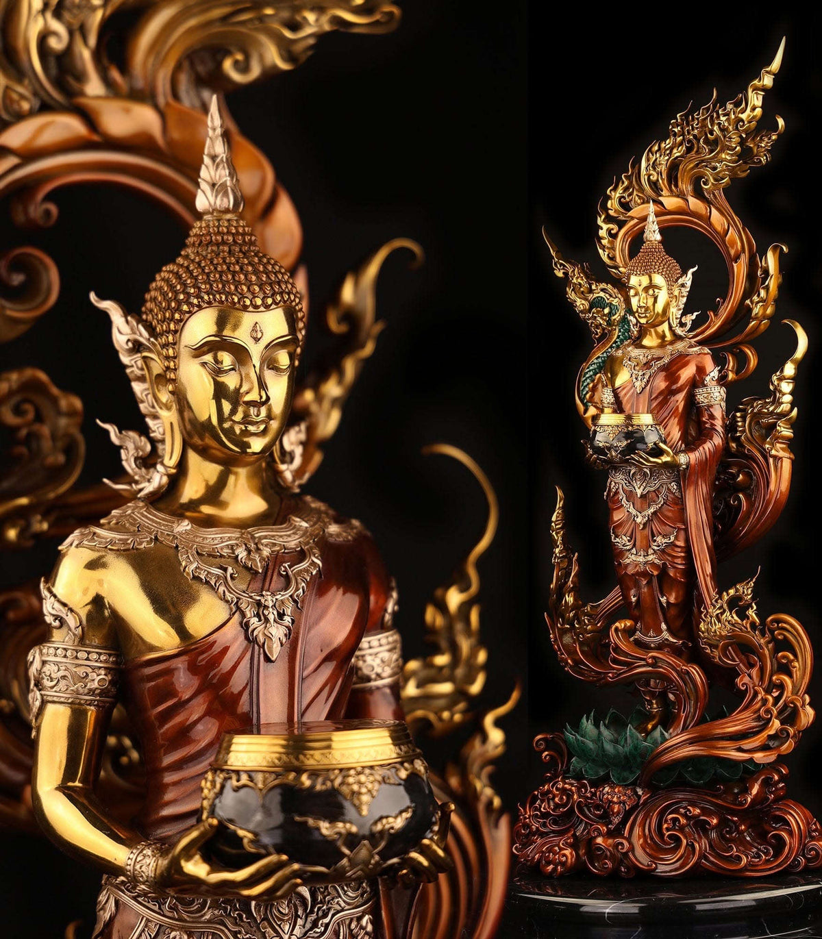 Authentic Sacred Museum-Grade Large Altar Statue "Phra Buddha Chariyawat Um Bat Prod Venai Yasat" (Standing Alms-Bowl Buddha Posture - 97 cm / 38 Inches with Genuine Marble Base) Thai Blessing Co By RURUECHA