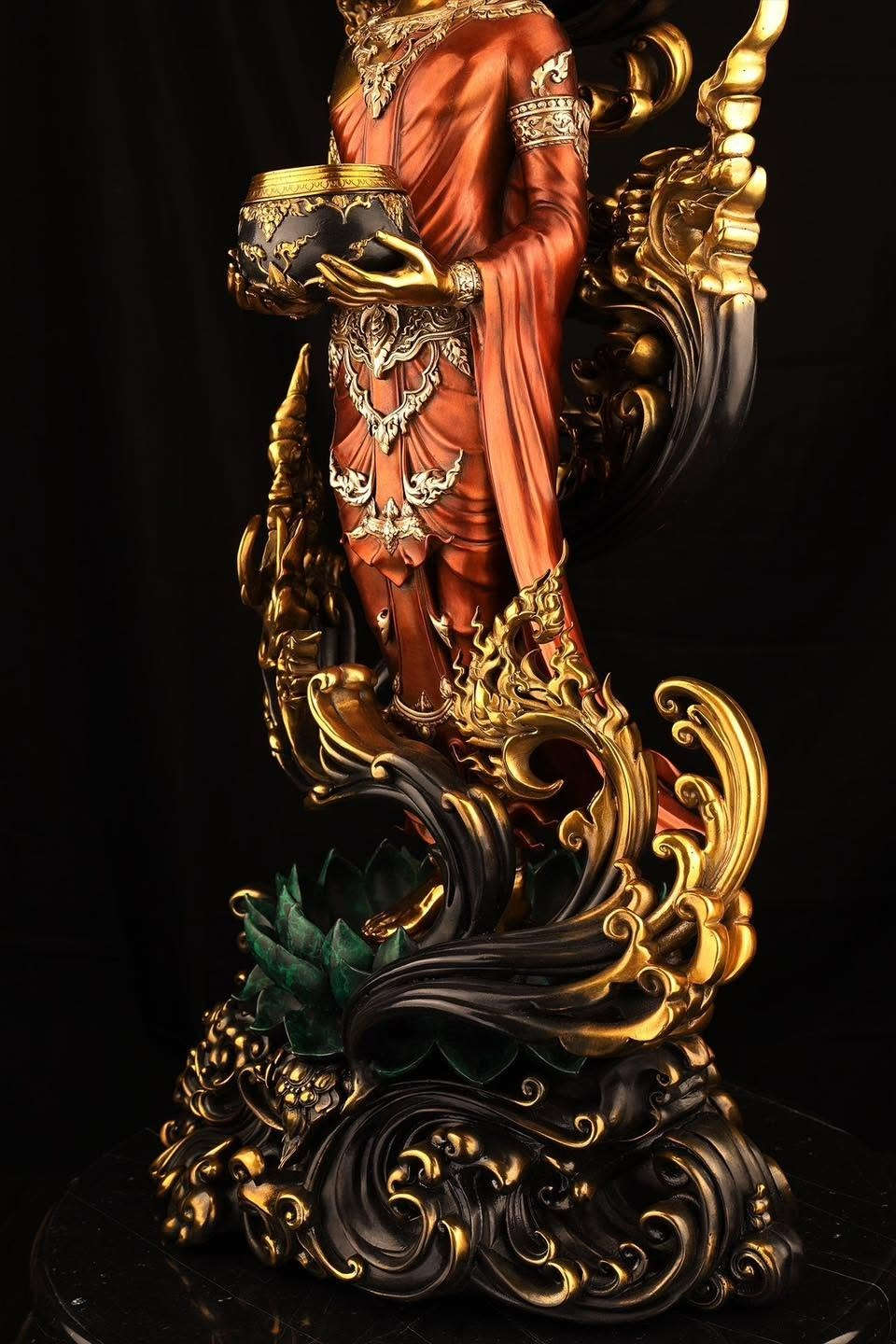 Authentic Sacred Museum-Grade Large Altar Statue "Phra Buddha Chariyawat Um Bat Prod Venai Yasat" (Standing Alms-Bowl Buddha Posture - 97 cm / 38 Inches with Genuine Marble Base) Thai Blessing Co By RURUECHA