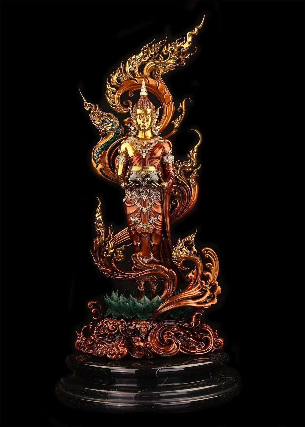 Authentic Sacred Museum-Grade Large Altar Statue "Phra Buddha Chariyawat Um Bat Prod Venai Yasat" (Standing Alms-Bowl Buddha Posture - 97 cm / 38 Inches with Genuine Marble Base) Thai Blessing Co By RURUECHA