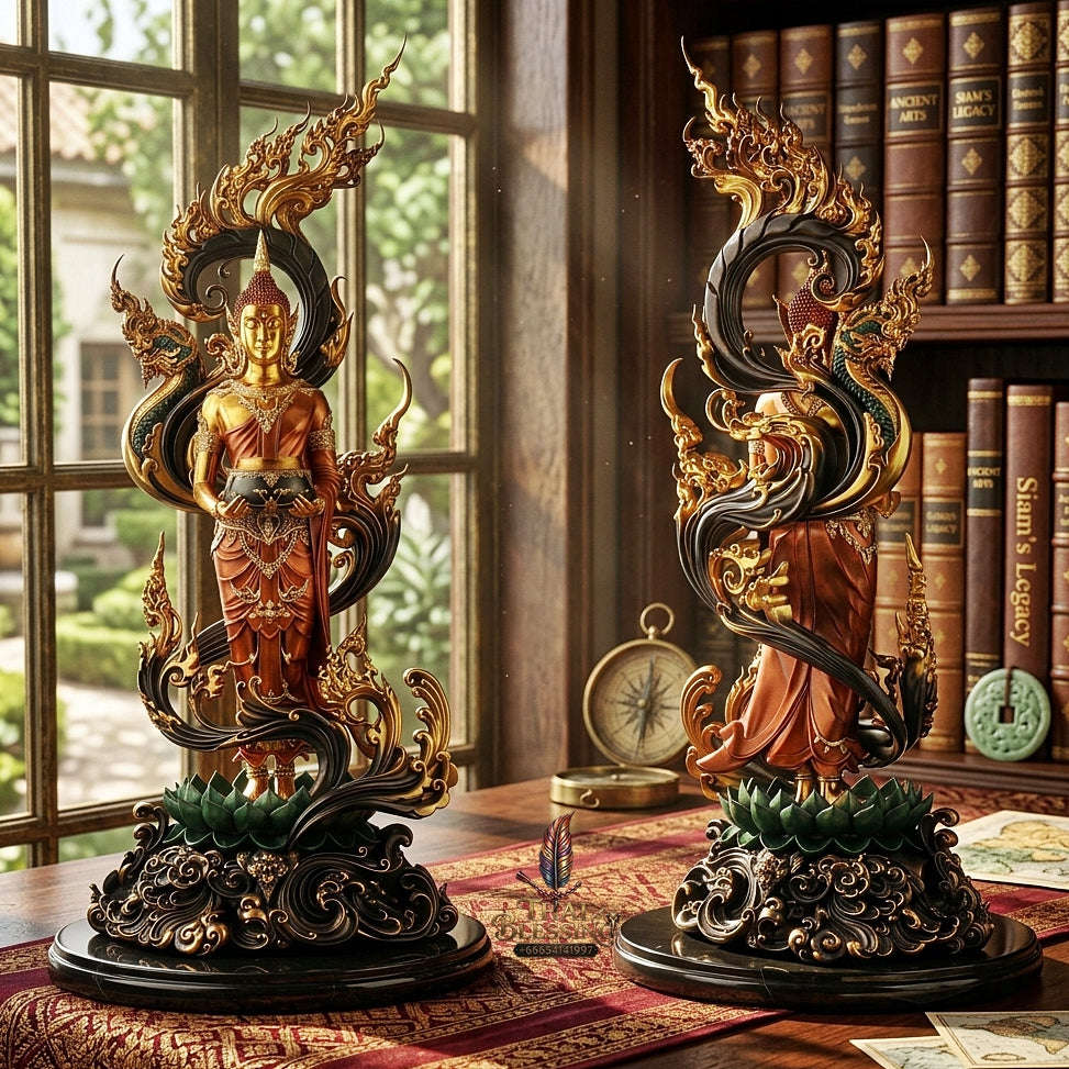 Authentic Sacred Museum-Grade Large Altar Statue "Phra Buddha Chariyawat Um Bat Prod Venai Yasat" (Standing Alms-Bowl Buddha Posture - 97 cm / 38 Inches with Genuine Marble Base) Thai Blessing Co By RURUECHA