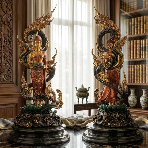 Authentic Sacred Museum-Grade Large Altar Statue "Phra Buddha Chariyawat Um Bat Prod Venai Yasat" (Standing Alms-Bowl Buddha Posture - 97 cm / 38 Inches with Genuine Marble Base) Thai Blessing Co By RURUECHA