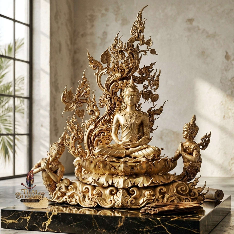 Authentic Sacred Museum-Grade Thai Fine Art Bronze Statue "Phra Phuttha Barami Bodhiyan" (3.5 Inch Lap / 28 cm High Altar Size B.E. 2568) Thai Blessing Co By RURUECHA