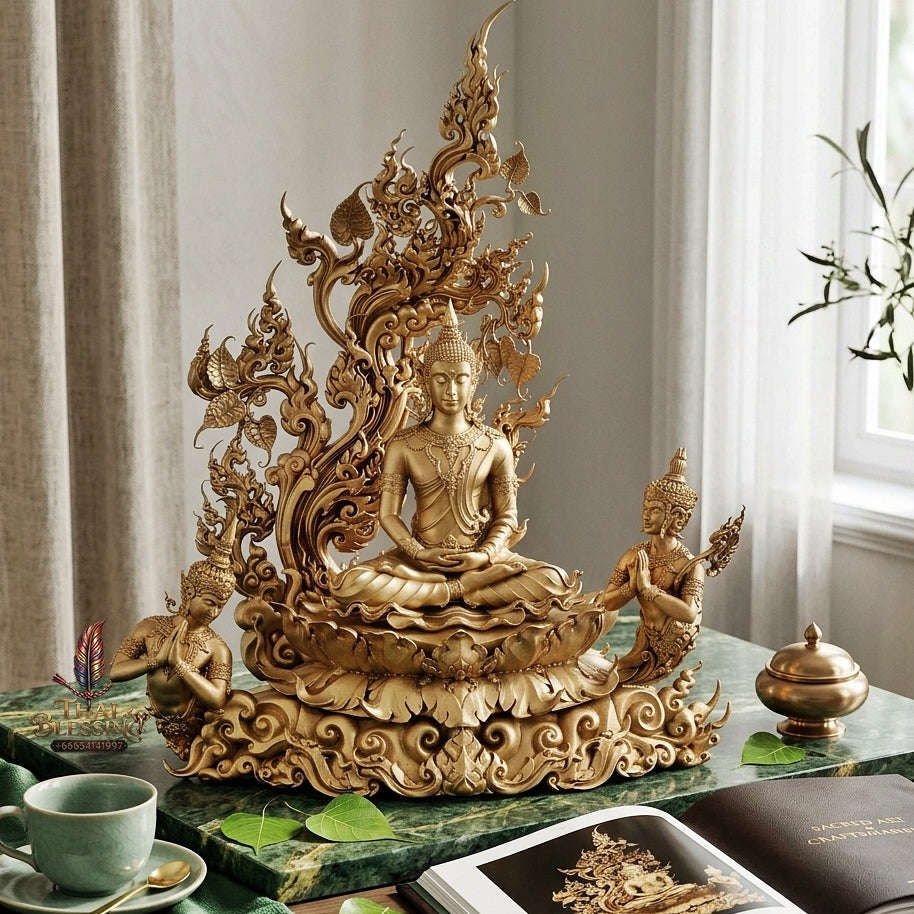 Authentic Sacred Museum-Grade Thai Fine Art Bronze Statue "Phra Phuttha Barami Bodhiyan" (3.5 Inch Lap / 28 cm High Altar Size B.E. 2568) Thai Blessing Co By RURUECHA