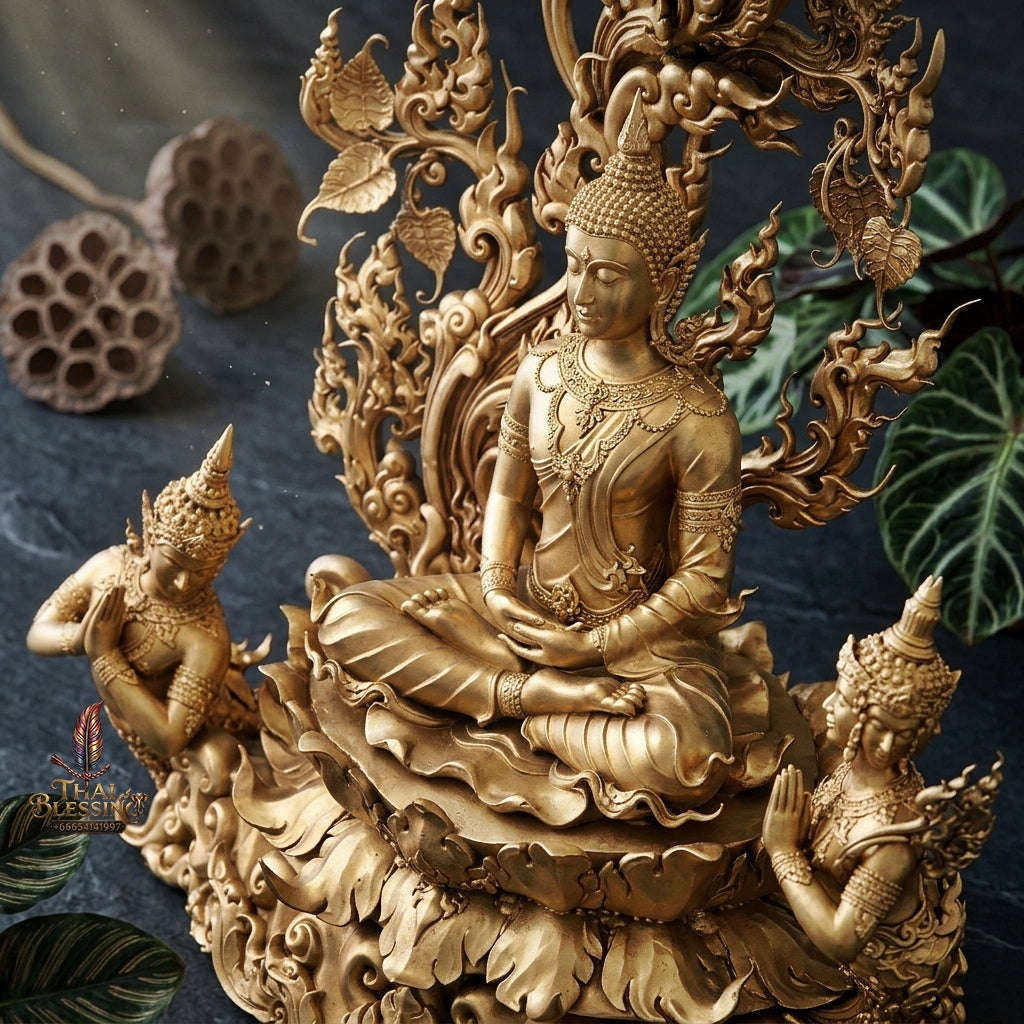 Authentic Sacred Museum-Grade Thai Fine Art Bronze Statue "Phra Phuttha Barami Bodhiyan" (3.5 Inch Lap / 28 cm High Altar Size B.E. 2568) Thai Blessing Co By RURUECHA